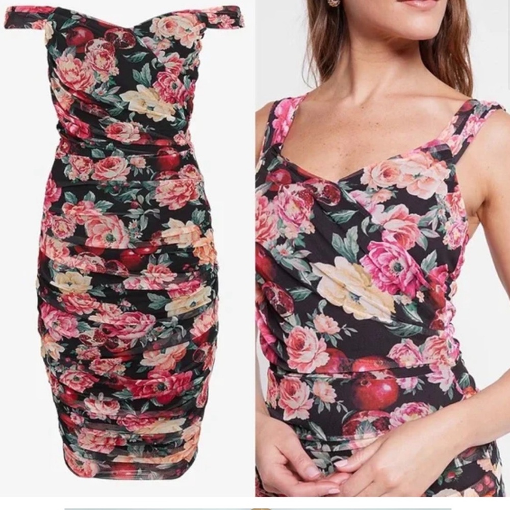 Express Ruched Floral Midi Dress